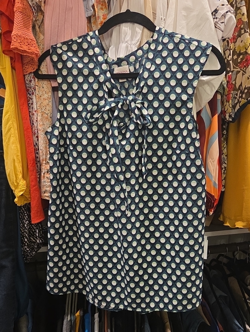 Merona Navy Polka Dot Tie-Neck Sleeveless Blouse